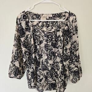 LOFT Lightweight Flowy Peasant Top Blouse Semi-sheer Oversize Size S Peasant